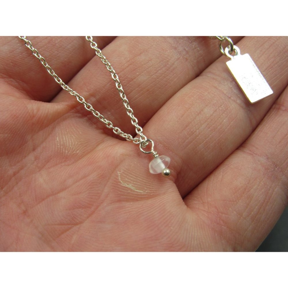18" Sterling Silver Tiny Clear Quartz Stone Pendant Necklace Vintage Minimalist - Picture 3 of 6